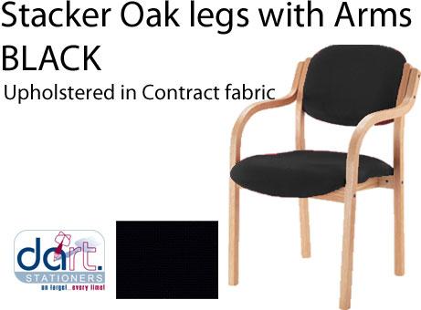 CHAIR STACKER OAK LEGS W/ARMS BLACK