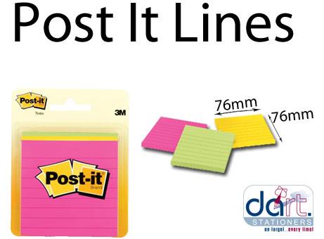 POST IT LINED NOTES PKT3 ASSTD.76x76MM