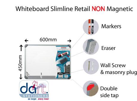 WHITEBOARD SLIMLINE 600X450 RETAIL NON MAG