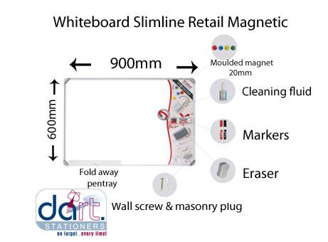 WHITEBOARD SLIMLINE 900X600 MAGNETIC RETAIL