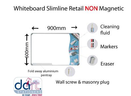 WHITEBOARD SLIMLINE 900X600 RETAIL NON MAG.